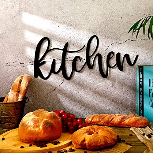 Kitchen Metal Cutout Sign Black Metal Kitchen Word Wall Decor Farmhouse Kitchen Metal Word Wall Art Kitchen Metal Word Sign for Home Dining Room Restaurant Kitchen Wall Decor, 15.7 x 6.7 Inch