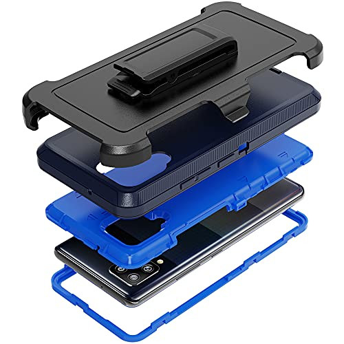 Compatible with Samsung Galaxy A42 5G Case,with Screen Protectors,Heavy Duty Rugged Shockproof Full Body Protection Kickstand Case with Belt Clip Holster for Samsung Galaxy A42 5G -Blue-