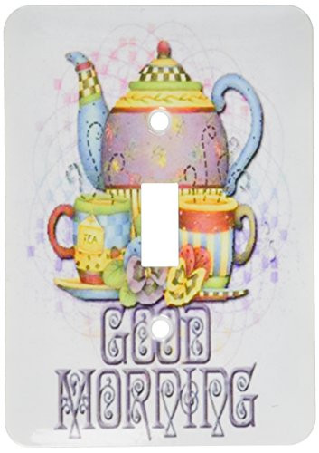3dRose lsp_162136_1 Beautiful Patterned Colorful Teapot Set for That Good Morning Message To A Friend - Single Toggle Switch