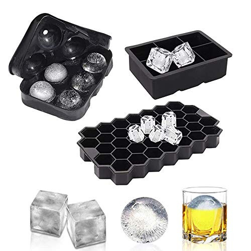 Ice Cube Tray, Ice Trays for Freezer With Lid, 3 Pack Silicone Large Round Ice Cube Tray, Sphere Square Honeycomb Ice Trays for Whiskey With Covers and Funnel, Reusable Whiskey Ice Ball Mold Grey Ice Cube Tray, Ice Trays for Freezer With Lid, 3 Pack Silicone Large Round Ice Cube Tray, Sphere Square Honeycomb Ice Trays for Whiskey With Covers and Funnel, Reusable Whiskey Ice Ball Mold Grey