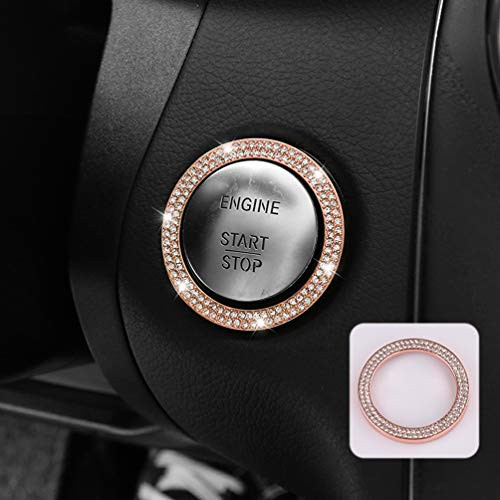 TopDall Crystal Bling Auto Start Engine Ignition Button Knob Ring Rose Gold Sticker Compatible for Mercedes-Benz