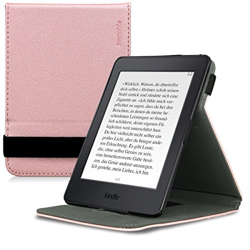 kwmobile Cover for Amazon Kindle Paperwhite - PU Leather e-Reader Case with Built-in Hand Strap and Stand - Rose Gold