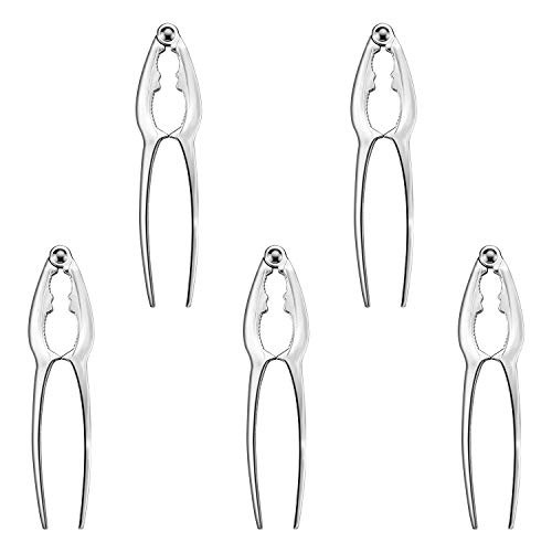 FECILA 5 Pcs Crab Crackers and tools Set - Seafood tools Set Crab leg Crackers Lobster Nut Crackers Opener Home Kitchen Parties Tools, Silver