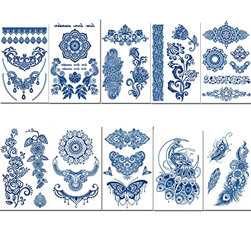 10 Sheets Semi Permanent Tattoos Stickers Lasts 1-2 Weeks Premium Juice Temporary Tattoo Henna for Adult Women Girls Waterproof Realistic Look that Fades Naturally Plant-Based Ink 10 Sheets Semi Permanent Tattoos Stickers Lasts 1-2 Weeks Premium Juice Temporary Tattoo Henna for Adult Women Girls Waterproof Realistic Look that Fades Naturally Plant-Based Ink