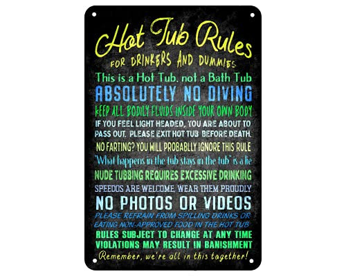 Casufay Hot Tub Rules for Drinkers and Dummies Vintage Retro Tin Sign Metal Sign Swimming Pool Sign Indoor/Outdoor Use Plaque 8x12 Inch