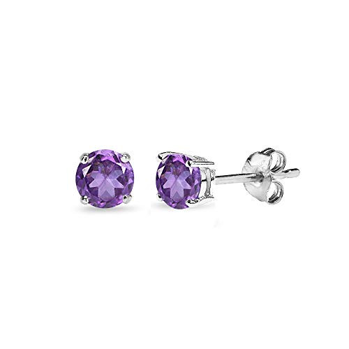 Sterling Silver African Amethyst 4mm Round-Cut Solitaire Stud Earrings for Men
