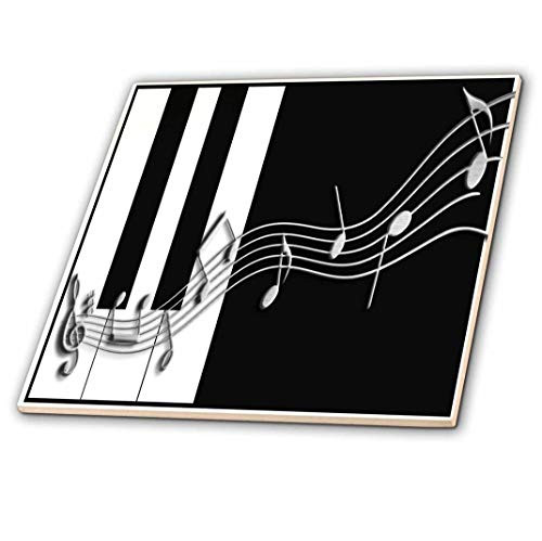 3dRose ct_24372_1 Silver Music Notes on Piano Keys-Ceramic Tile, 4-Inch