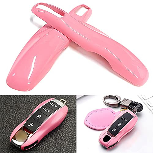 Xotic Tech Pink Smart Remote Key Fob Protector Cover Shell Case Holder Compatible with Porsche Boxster Cayenne Panamera Cayman Macan Carrera 911 991-Fits 3 Button-