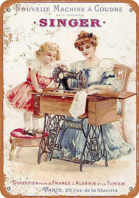 Saraheve 1889 French Singer Sewing Machines Metal Tin Sign 12 X 8 Inches Retro Vintage Decor