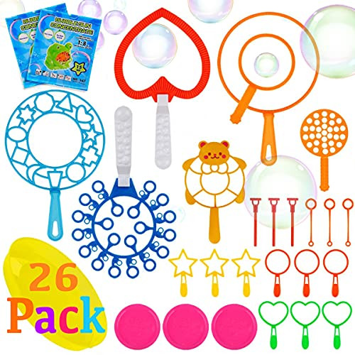 Bubble Wands for Toddlers  26-Pack Bubble Wand Set  Premium Quality Bubble Toys  Fun and Entertaining  Kids Summer Outdoor Activity  Safe Materials  Includes Bubble Solution