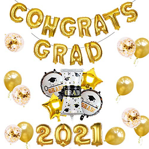 Congrats Grad Balloons, Congrats Grad Banner, Congrats Balloons for 2021 Graduation Decorations, Graduation Decorations 2021, Congrats Grad Decorations for College High School