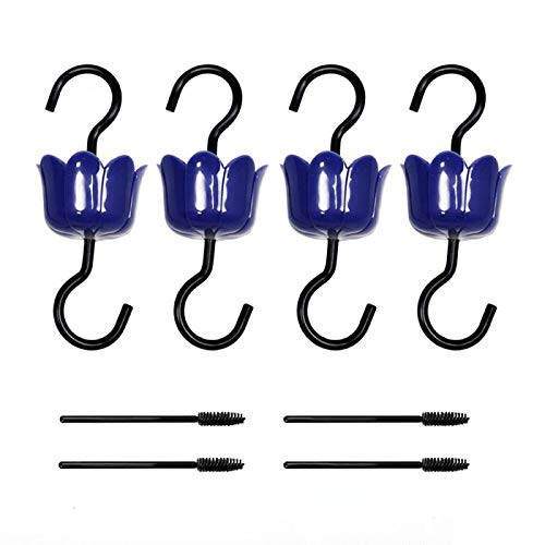 RM FOLD ART Flower Insect Guard, Plastic Ant Moat for Hummingbird Feeder, Hook-Holder NO Leaking Design Multifunctional Hook and Feeders Accessory with 4 Hooks and 4 Brushes-Blue-