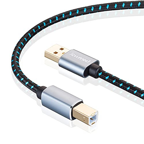 Printer Cable 25 Ft, JewMod USB Printer Cable USB 2.0 Braided Cord Type A Male to Type B Male Printer Scanner Cable High Speed Compatible with Epson, Brother, HP, Canon, Lexmark, Samsung and More