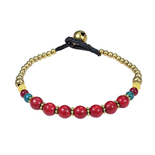 AeraVida Tribal Inspired Round Reconstructed Red Coral and Fashion Brass Beads Single Stand Link Bracelet AeraVida Tribal Inspired Round Reconstructed Red Coral and Fashion Brass Beads Single Stand Link Bracelet