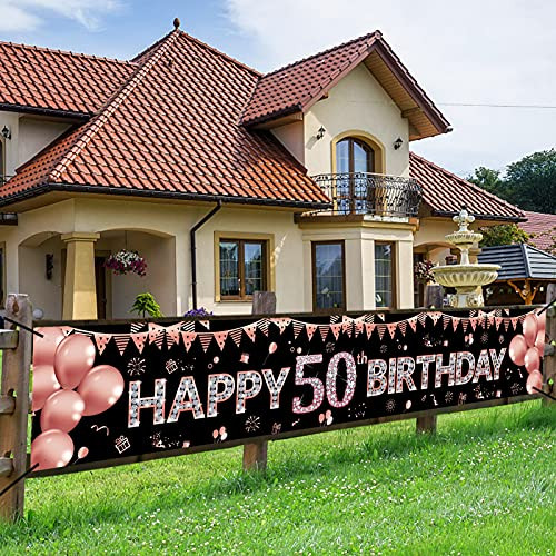 50th Birthday Banner Decorations for Women, Rose Gold 50 Years Old Birthday Party Banner Supplies, Happy Fifty Birthday Party Decor Photo Booth Props-9.8x1.6ft- 50th Birthday Banner Decorations for Women, Rose Gold 50 Years Old Birthday Party Banner Supplies, Happy Fifty Birthday Party Decor Photo Booth Props-9.8x1.6ft-