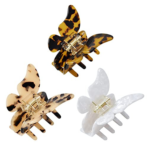 Butterfly Hair Clips Tortoise Shell Claw Clip Celluloid French Design Hair Banana for Women Girls Leopard Print Strong Hold Hair Accessories for Thick Hair