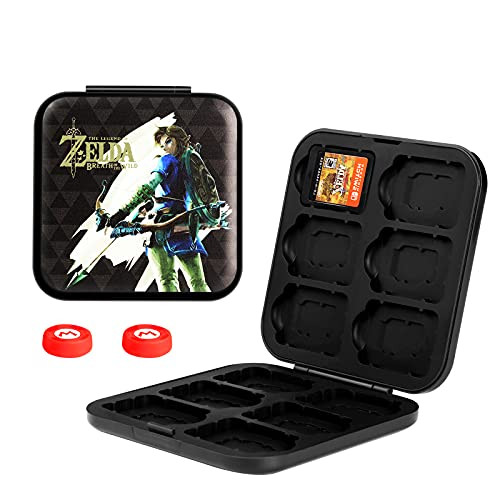 Dainslef 12 in 1 Game Card Case for Nintendo Switch and Lite Zelda Nintendo Switch Game Storage Switch Game Card Holder Switch Card Case with 2 Thumb Grip Caps