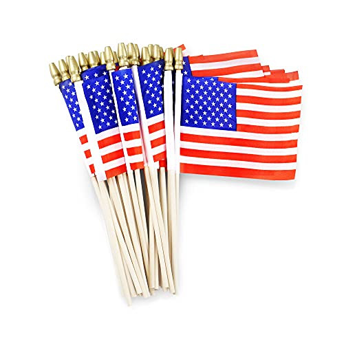 50Pack Small American Flags on Stick 4x6 Inch, Handheld Mini Ameirican Flags for July 4th Decoration, Veteran Party, Grave Marker, Wooden American US Wooden Stick Flag with Kid Safe Golden Spear Top