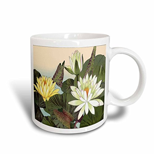 3dRose 175406_1""Pretty Large Pale Yellow Water Lilies" Ceramic Mug 11 oz White
