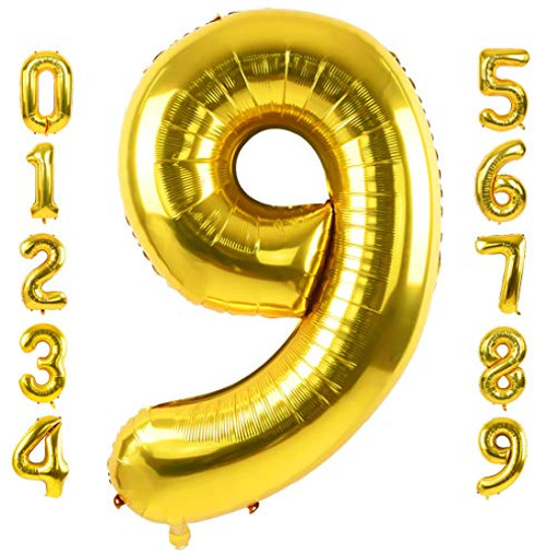 Lovoir 40 Inch Large Gold Number 9 Balloon Extra Big Size Jumbo Digit Mylar Foil Helium Balloons for Birthday Party Celebration Decorations Graduations Anniversary Baby Shower Engagement Photo Shoot