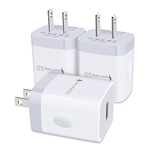 Quick Charge 3.0 Adaptive Fast Charger Block Wall Charger Adapter Plug 3Pack for Samsung Galaxy S21/S21 Ultra/S21 plus/S20 FE/S20 Note 21 20 Ultra A21 A11 A51 A71 A20 A10E A50 A52 A72 S10E S10 S9 S8 S7