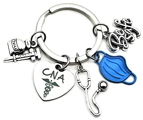 CNA Certified Nursing Assistant Keychain CNA Keychain Stethoscope Syringe Caduceus Medical Symbol Keyring Nursing School Medical Student Gift Be Safe Charm Key Chain CNA Key Ring
