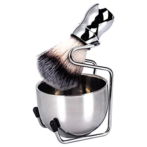 Wskderliner 3 in 1 Shaving Brush Kit,Stainless Steel Brush Handle Badger Hair Shaving Brush Stainless Steel Shaving Soap Bowl  and  Shaving Brush Holder Super Shaving Set