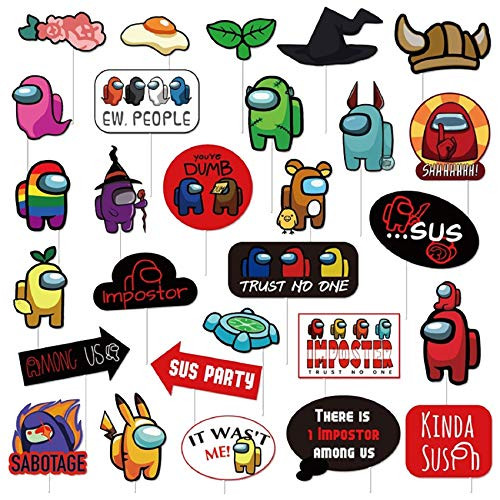 28 Pcs Among Birthday Photo Booth Props, Used For Among Game Sus Decorations, Among Theme Party