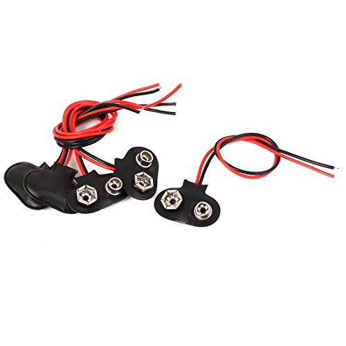 uxcell 5 Pcs 9 Volt Battery Clip Faux Leather Shell Buckle Connector Lead Wire 15cm