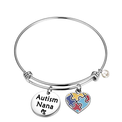 FEELMEM Autism Nana Gift Autism Awareness Jewelry Autism Nana Expandable Wire Bangle Autism Gift for Autism Grandma Nana -silver- FEELMEM Autism Nana Gift Autism Awareness Jewelry Autism Nana Expandable Wire Bangle Autism Gift for Autism Grandma Nana -silver-