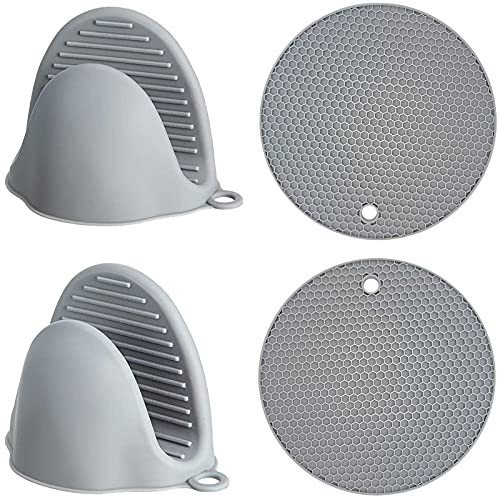 Oven Mitts and Honeycomb potholders Sets, Includes Mini Oven Mitts and Honeycomb potholders - Silicone Kitchen Pinch Mitts Perfect for Kitchen, Baking Cooking -4pcs Set-