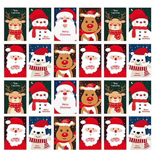 Toyvian 24pcs Merry Christmas Cards Greeting Card Holiday Christmas Tree Santa Reindeer Cards Winter Holiday Xmas Christmas Party Favors Supplies
