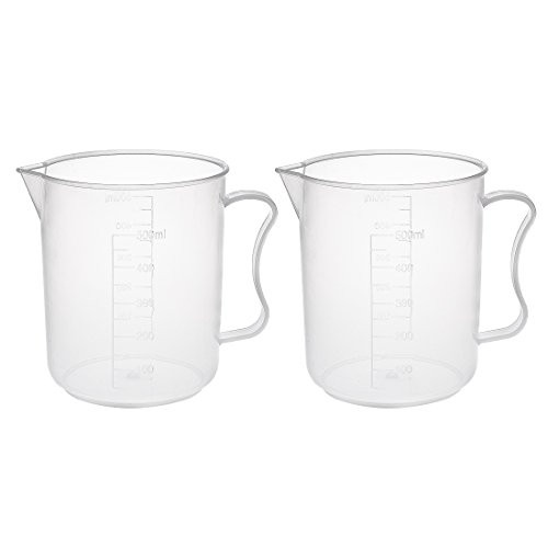 uxcell Measuring Cup 500ml PP Plastic Graduated Beaker Transparent with Handle for Lab Kitchen Liquids 2pcs