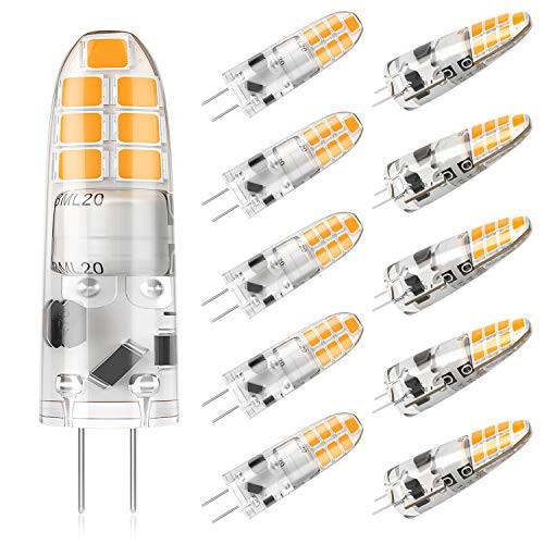 DiCUNO G4 LED Bulb, AC/DC 12V Bi-Pin Base 2W Equivalent to 20W Halogen Light Bulbs, JC Type T3 Warm White 3000K 200LM, for Under Counter, Cabinet, Chandelier, RV, Landscape Lighting 10-Pack