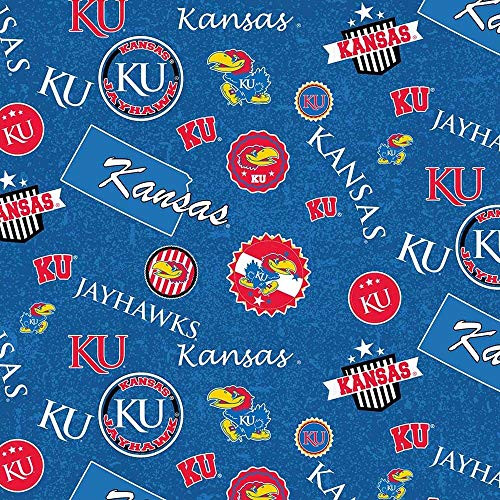 Kansas University KU Jayhawks Cotton Fabric with Home State Design-Sold by The Full Yard