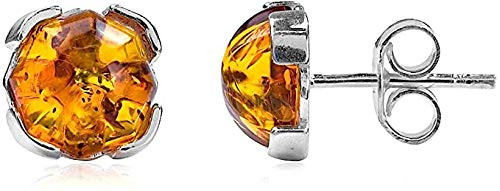 Sterling Silver Honey Amber Prong Stud Earrings