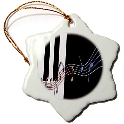 3dRose" Multi Colored Music Notes On Piano Keys Snowflake Ornament, 3"