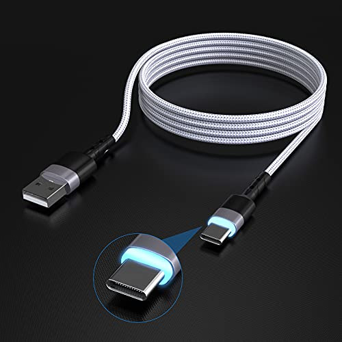 MTAKYI 5M/16FT LED Type-C Phone Charging Cable Use in the Car?Nylon Braided Charger Adapter USB Connector Compatible with Samsung Galaxy S10 plus/ S9/ S9 plus/ S8/S8 plus, LG, Pixel, HUAWEI and Other USB-C Device