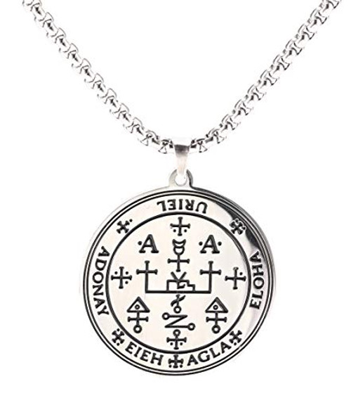 VASSAGO Gothic Sigil of Archangel Uriel Chain Necklace Engraving Talisman Amulet Angel Wide Choker Vintage Jewelry for Men