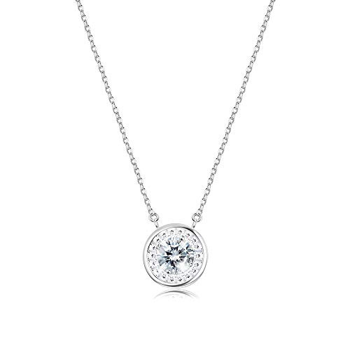 Sllaiss 925 Sterling Silver Solitaire Pendant Necklace for Women Round-Cut Cubic Zirconia Simulated Diamond CZ Clavicle Necklace for Birthday Valentine's day