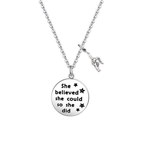 FUSTMW Gymnast Gift Gymnastics Charm Necklace Gymnastics Jewelry Gymnastics Class Gift for Gymnast She Believed She Could So She Did -Necklace-