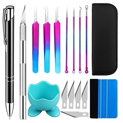 16 Pcs Weeding Tools for Vinyl, Pin Pen Weeding Tool with Weeding Scrap Collector and Weeding Craft Tweezers, Vinyl Tools Kit for Weeding Vinyl Lettering Silhouette Cameo