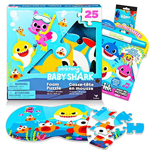 25-Piece Baby Shark Foam Floor Puzzle Bundle - Colorful Foam Puzzle with Bonus Baby Shark Mess-Free Coloring Book and Stickers -Baby Shark Jigsaw Puzzles for Kids-