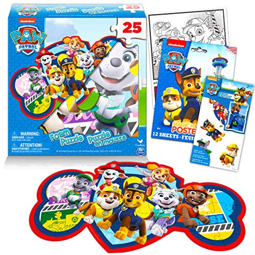 25-Piece Paw Patrol Foam Floor Puzzle Bundle - Colorful Foam Puzzle with Bonus Paw Patrol Mess-Free Coloring Book and Stickers -Paw Patrol Jigsaw Puzzles for Kids-