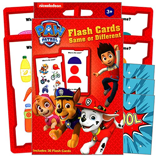 Educational Flash Cards and Games for Kids Bundle Includes GWW Reward Stickers -Paw Patrol Same or Different Flash Cards-