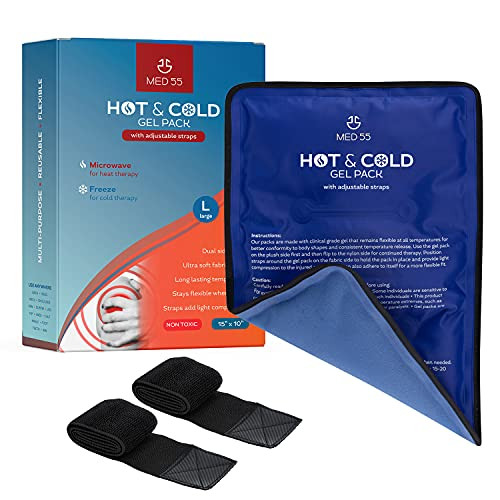 Gel Ice Pack for Injuries Reusable Gel 15"x10"  plus 2 Adjustable Straps | Hot  and  Cold Pack Compress Flexible Gel Ice Pack for Back, Shoulder, Elbow, Knee Pain Relief Therapy for Swelling  and  Bruising