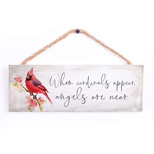 P. Graham Dunn Cardinals Angels are Near Floral Red 10 x 3.38 Pine Wood Hanging String Sign