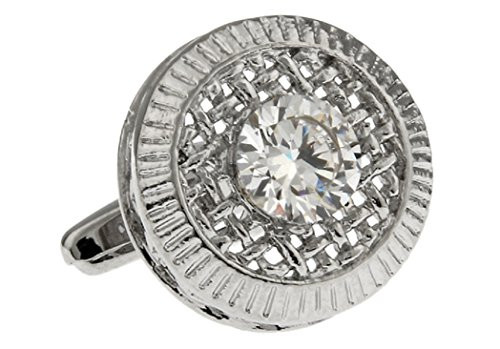 MRCUFF Crystal Round Raised Pair Cufflinks in a Presentation Gift Box  and  Polishing Cloth