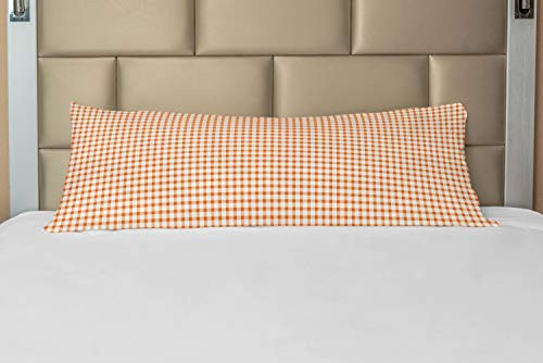 Ambesonne Orange and White Body Pillow Case Cover with Zipper, Retro Gingham Style Checkered Squares Pattern in Warm Colors Plaid, Decorative Accent Long Pillowcase, 21" x 54", Orange White