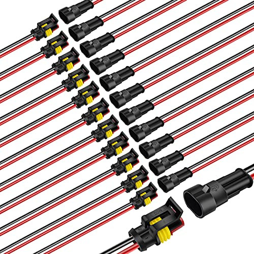 2 Pin Waterproof Electrical Connector, 1.5mm Series Terminal Connector Plug Black,Wire Connectors with Wire AWG Marine for Car, Truck, Boat -12 Pack-